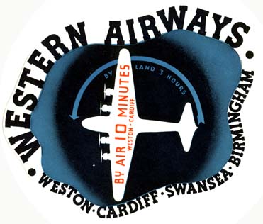 U1173 WESTERN AIRWAYS - WESTON - CARDIFF - SWANSEA - BIRMINGHAM - BY LAND 3 HOURS - BY AIR 10 MINUTES