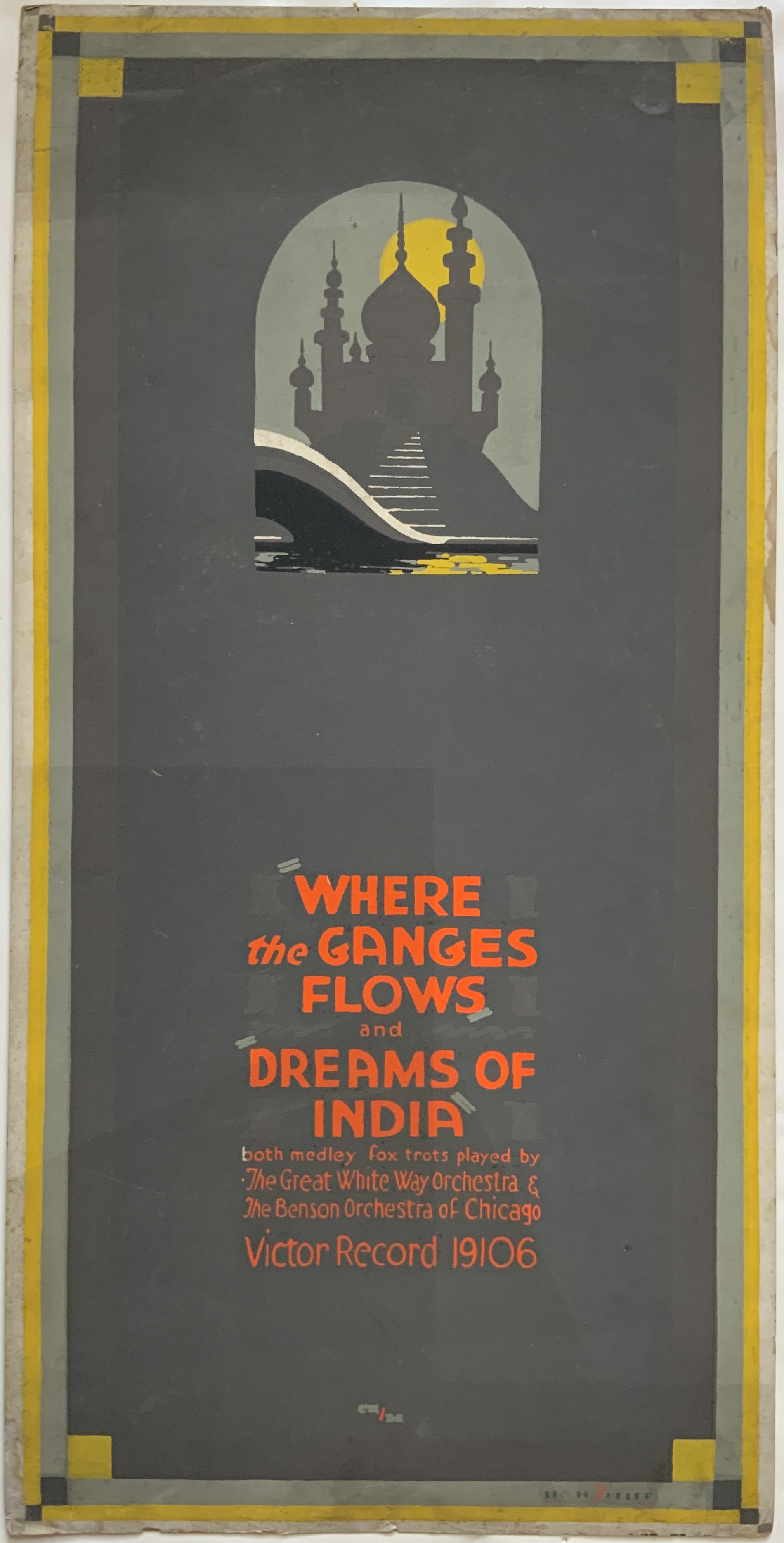 M41	VICTOR RECORDS ORIGINAL POSTER ART - “WHERE THE GANGES FLOWS AND DREAMS OF INDIA”